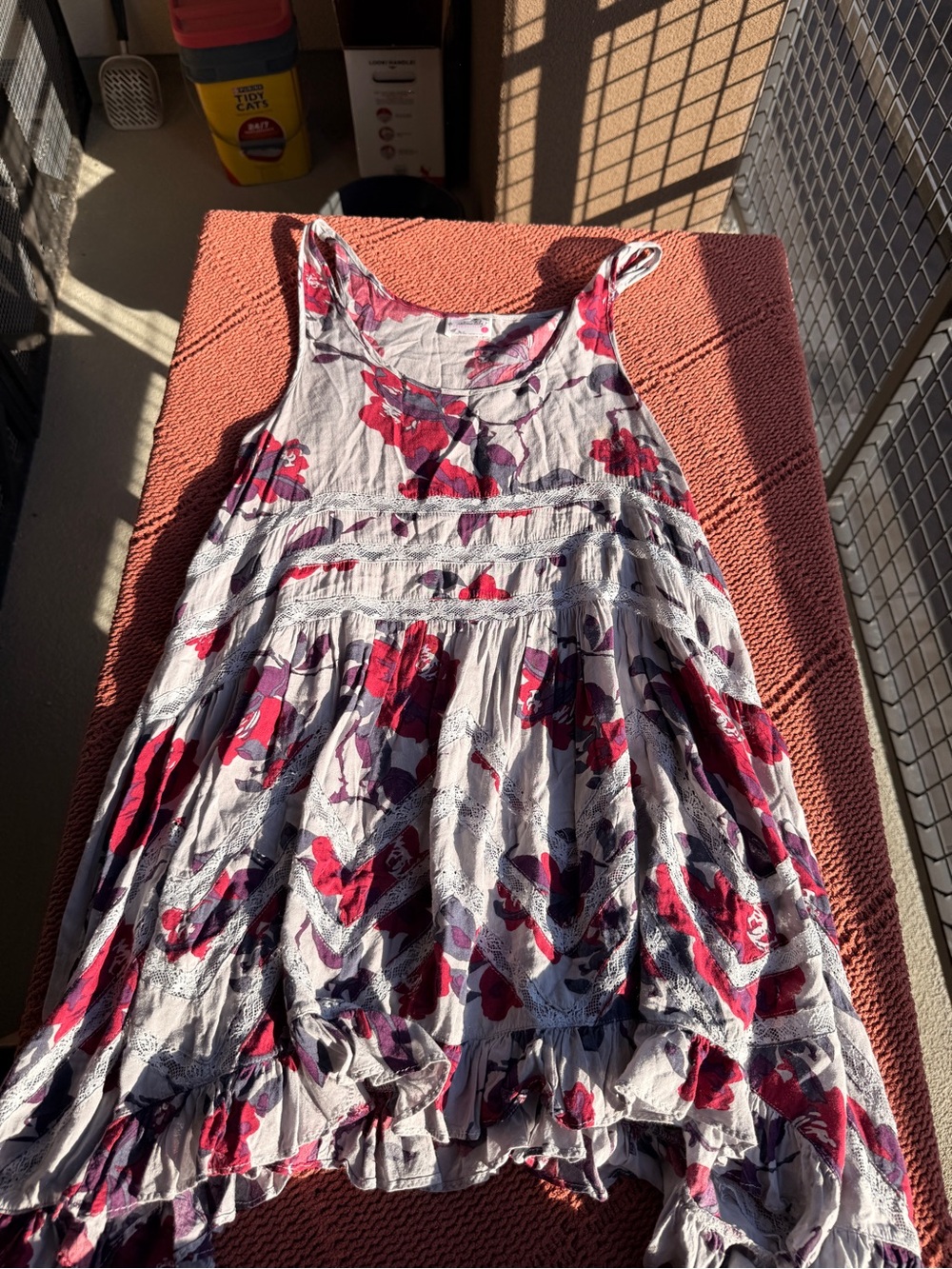 Free People White Dress with Pink & Purple Floral Print